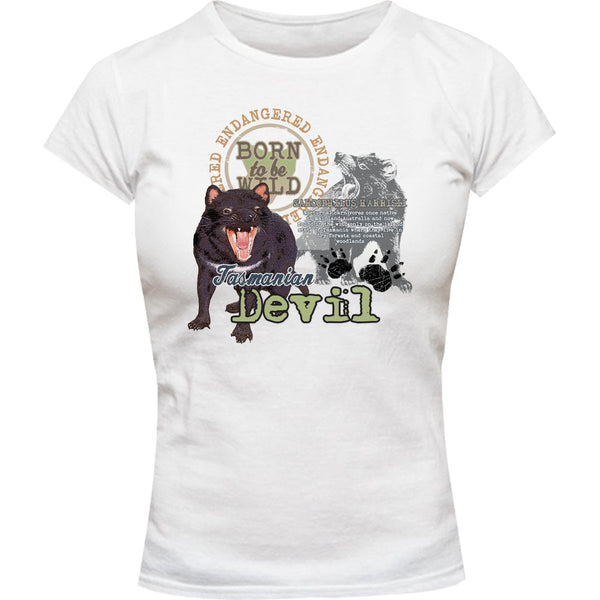 Tasmanian Devil Endangered - Ladies Slim Fit Tee - Graphic Tees Australia