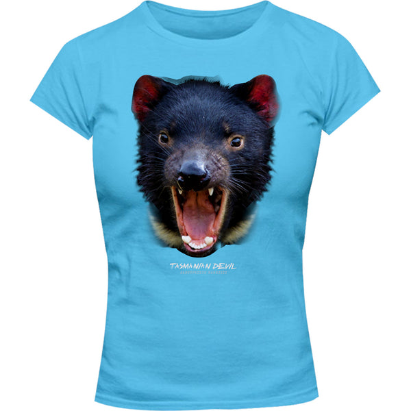 Tasmanian Devil Head - Ladies Slim Fit Tee - Graphic Tees Australia