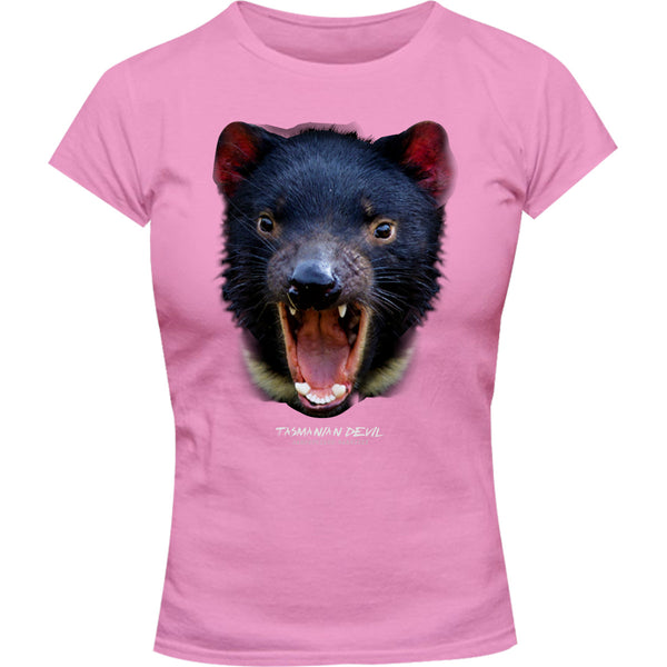 Tasmanian Devil Head - Ladies Slim Fit Tee - Graphic Tees Australia