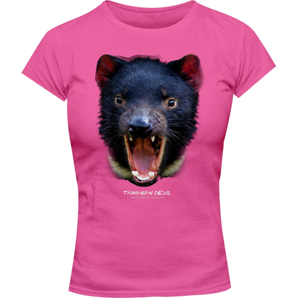 Tasmanian Devil Head - Ladies Slim Fit Tee - Graphic Tees Australia