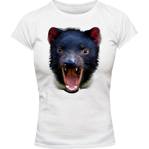 Tasmanian Devil Head - Ladies Slim Fit Tee - Graphic Tees Australia