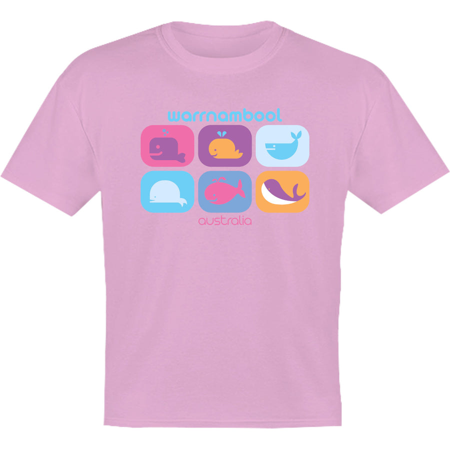 Warrnambool Multicoloured Whales - Youth & Infant Tee - Graphic Tees Australia