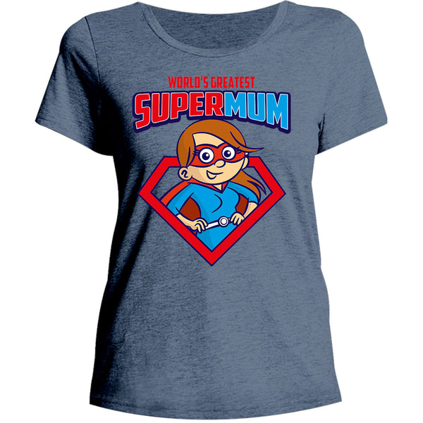 World's Greatest Super Mum - Ladies Relaxed Fit Tee - Graphic Tees Australia