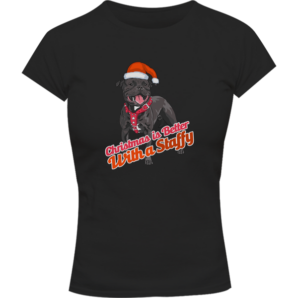 Christmas Is Better With A Staffy - Ladies Slim Fit Tee