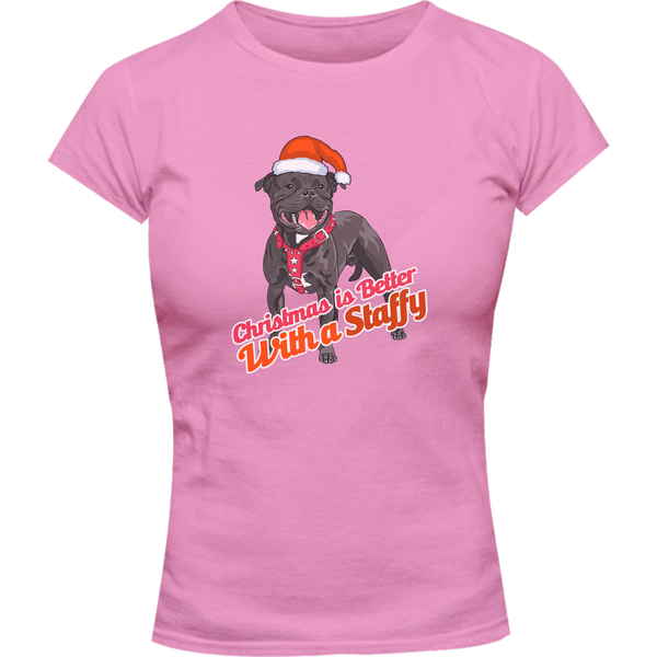 Christmas Is Better With A Staffy - Ladies Slim Fit Tee