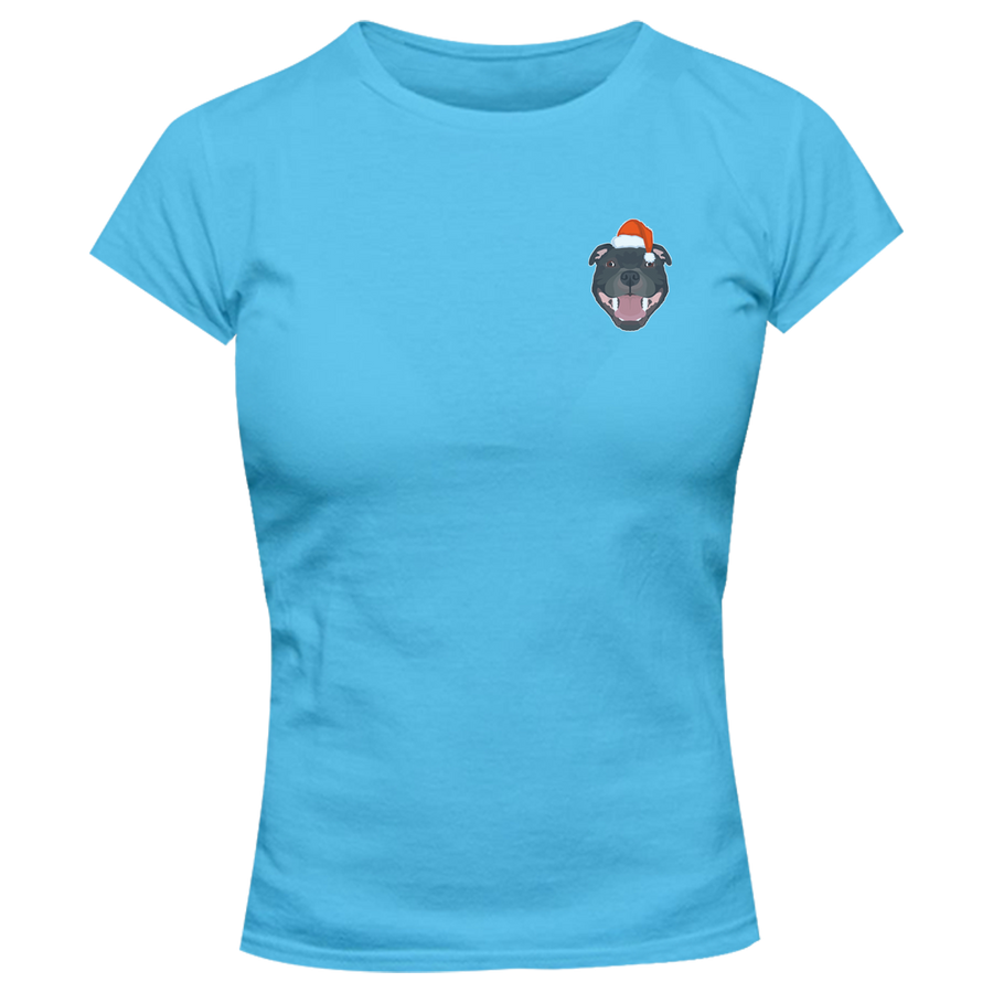 Christmas Staffy Pocket - Ladies Slim Fit Tee