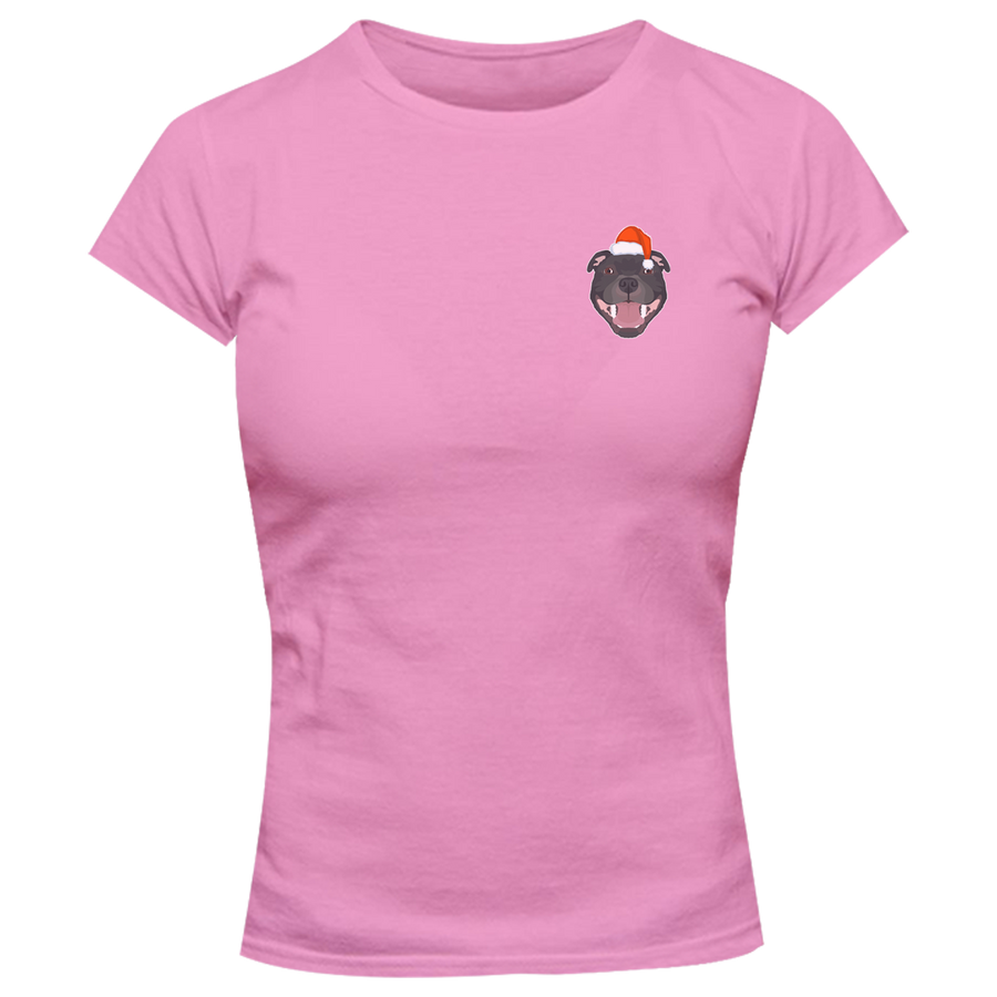 Christmas Staffy Pocket - Ladies Slim Fit Tee